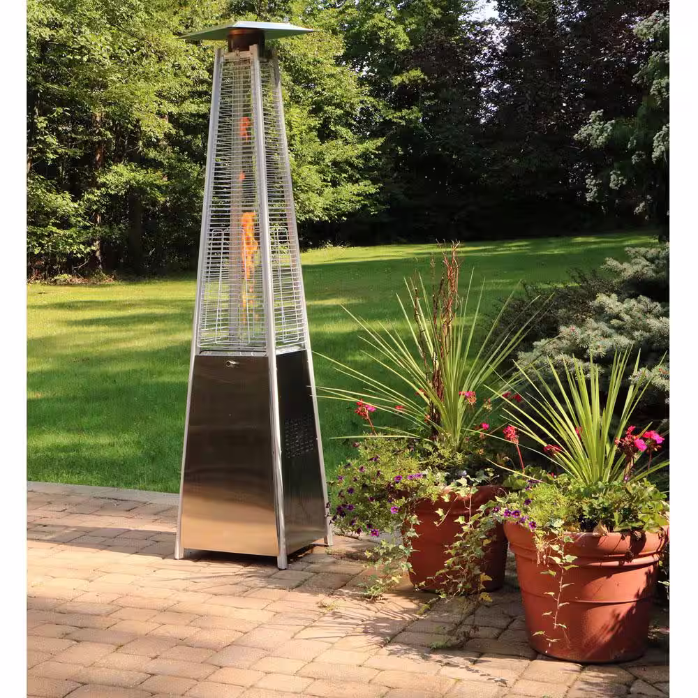 Hanover 7 ft. 42,000 BTU Stainless Steel Pyramid Propane Patio Heater with Weather-Protective Cover