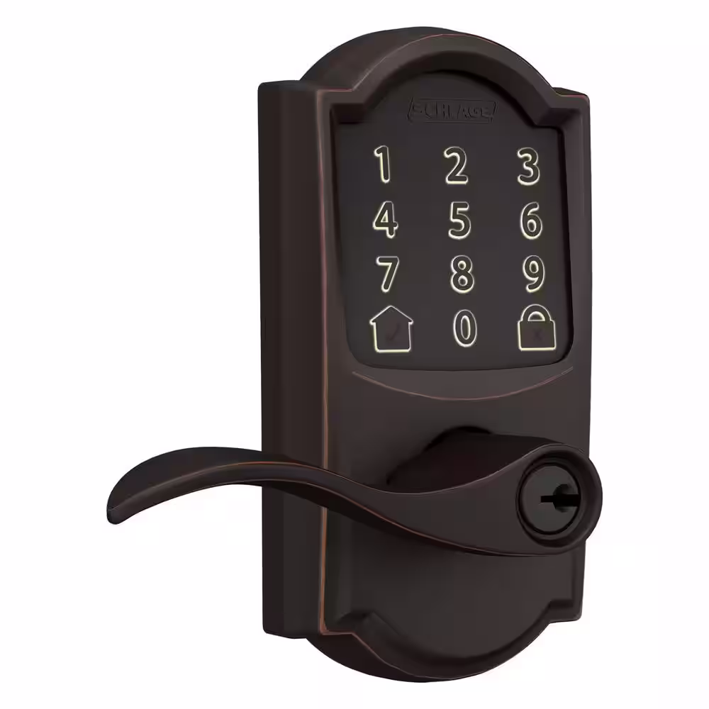 Schlage Camelot Aged Bronze Electronic Encode Smart Wi-Fi Accent Lever with Alarm
