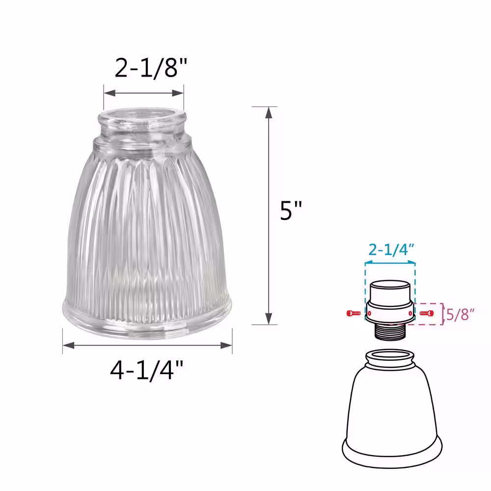 Aspen Creative Corporation 5 in. Clear Ribbed Bell Shaped Ceiling Fan Replacement Glass Shade (4-Pack)