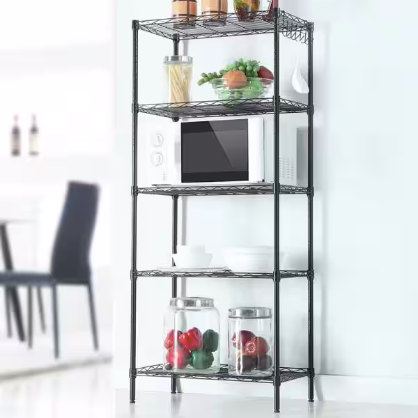 None Black 5-Tier Heavy Duty Steel Freestanding Garage Storage Shelving Unit (11.42 in. W x 59 in. H x 21.3 in. D)
