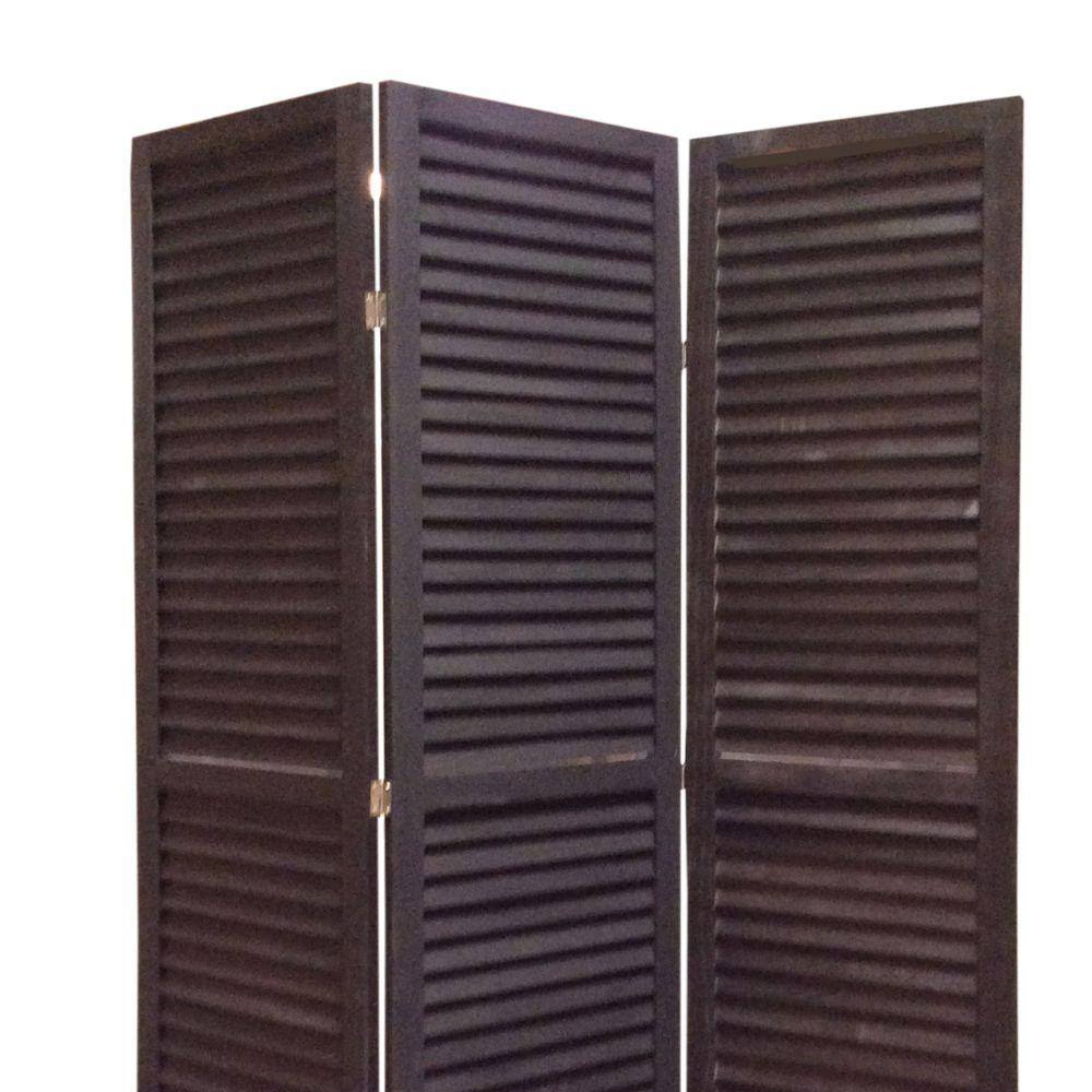 Benjara Black 3 Panel Foldable Wooden Shutter Screen with Straight Legs
