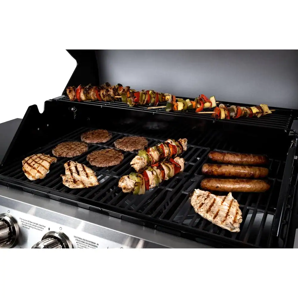 Dyna-Glo 4-Burner Open Cart Propane Gas Grill in Stainless Steel with Side Burner