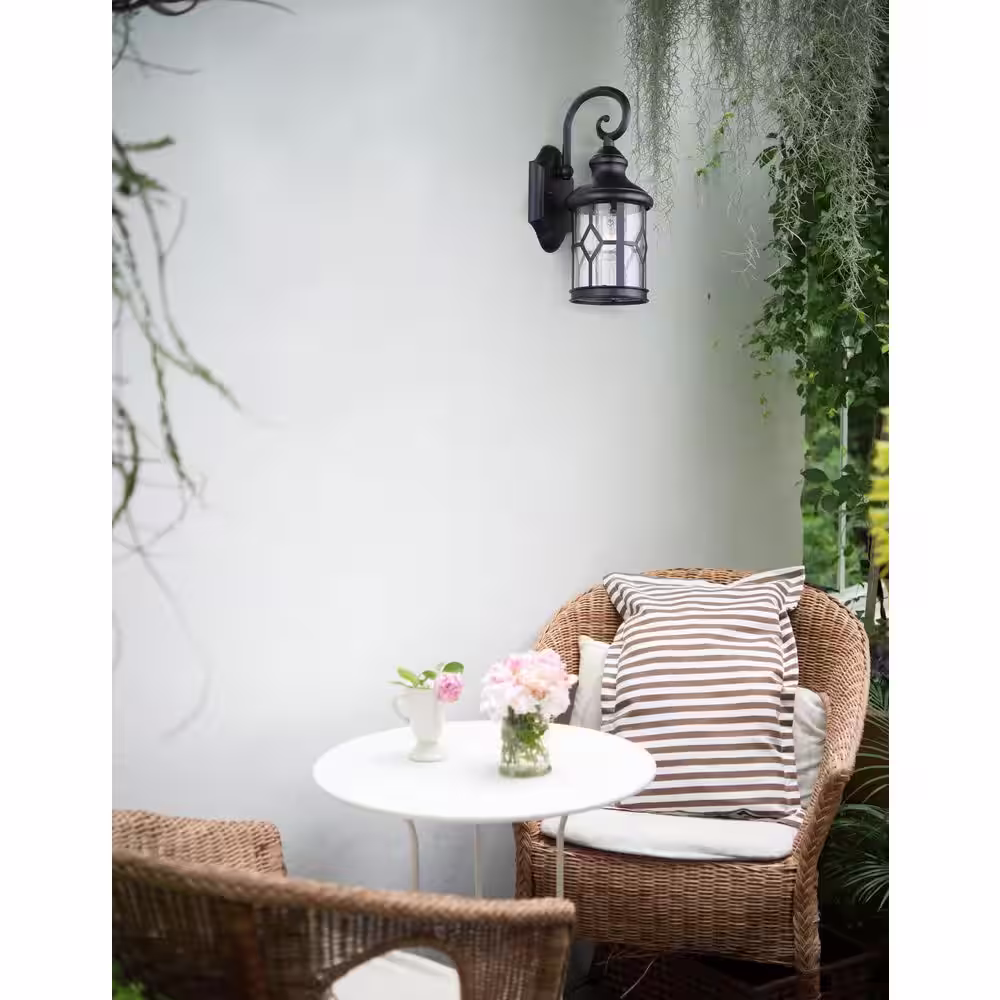 CANARM Atlanta 1-Light Outdoor Black Wall Lantern Sconce