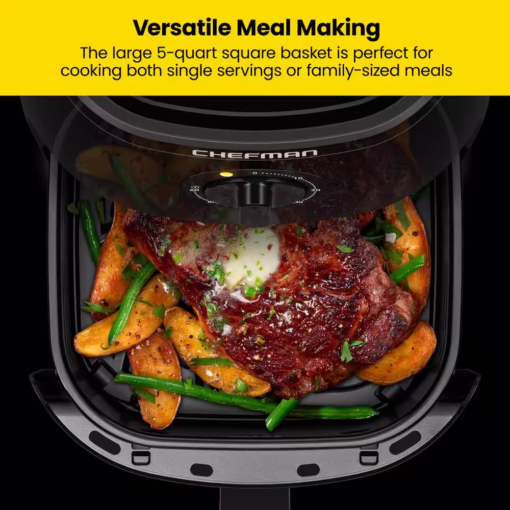 Chefman TurboFry 8 Qt. Air Fryer, Integrated 60-Min Timer for Healthy Cooking, Cook with 80% Less Oil, Adjustable Temperature