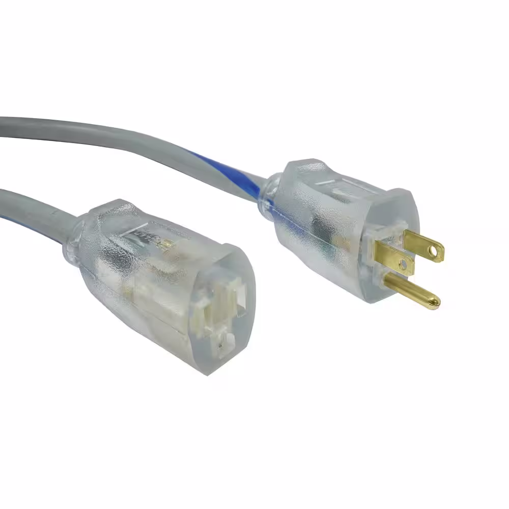 Southwire 80 ft. 12/3 SJTW Outdoor Heavy-Duty Extension Cord with Power Light Plug in Gray/Navy