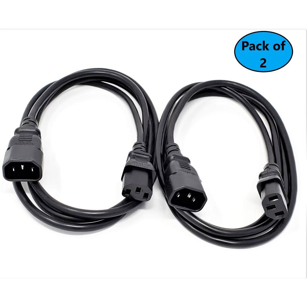 Micro Connectors, Inc 3 ft. 18-Gauge General Purpose Indoor AC Power Extension Cord UL Approved C13 to C14 in Black (2 Per Box)