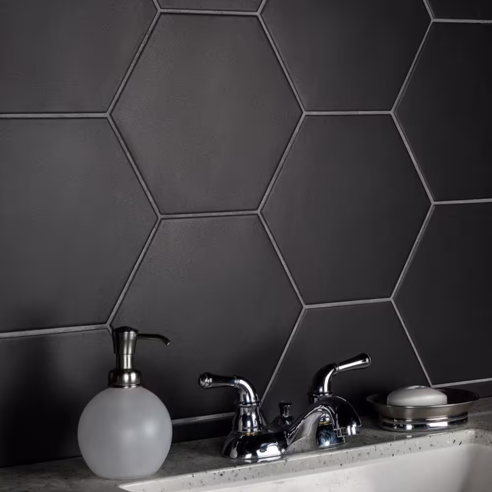 Merola Tile Apini Hex Matte Black 9-1/8 in. x 10-1/2 in. Porcelain Floor and Wall Tile (7.14 sq. ft./Case)
