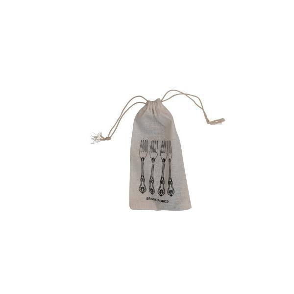 None Antique Silver Vintage Embossed Brass Appetizer Forks in Drawstring Bag (Set of 4)