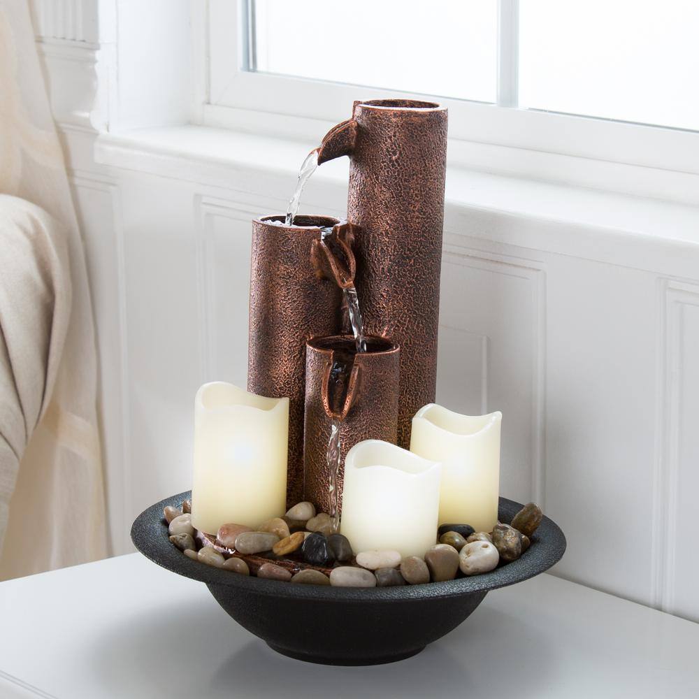 Pure Garden 11.5 in. LED Tiered Column Tabletop Fountain