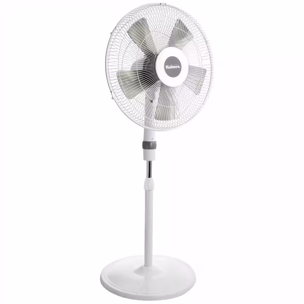 Holmes 16 in. Oscillating Blade Stand Pedestal Fan with Metal Grill in White