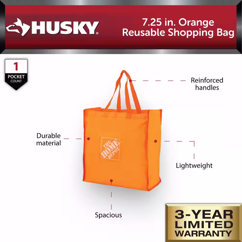The Home Depot 7.25 in. Orange Reusable Shopping Bag