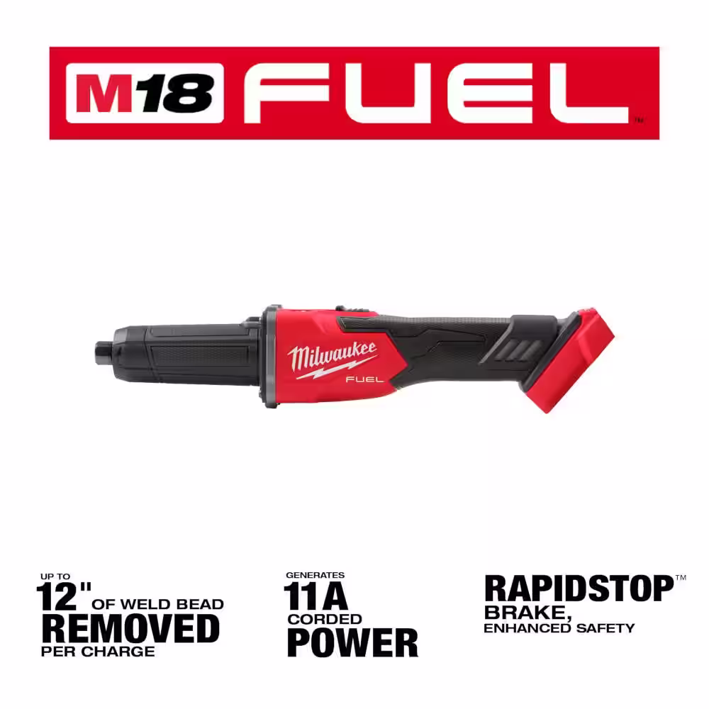 Milwaukee M18 FUEL 18V Lithium-Ion Brushless Cordless 1/4 in. Braking Die Grinder Slide Switch w/6.0 ah Battery