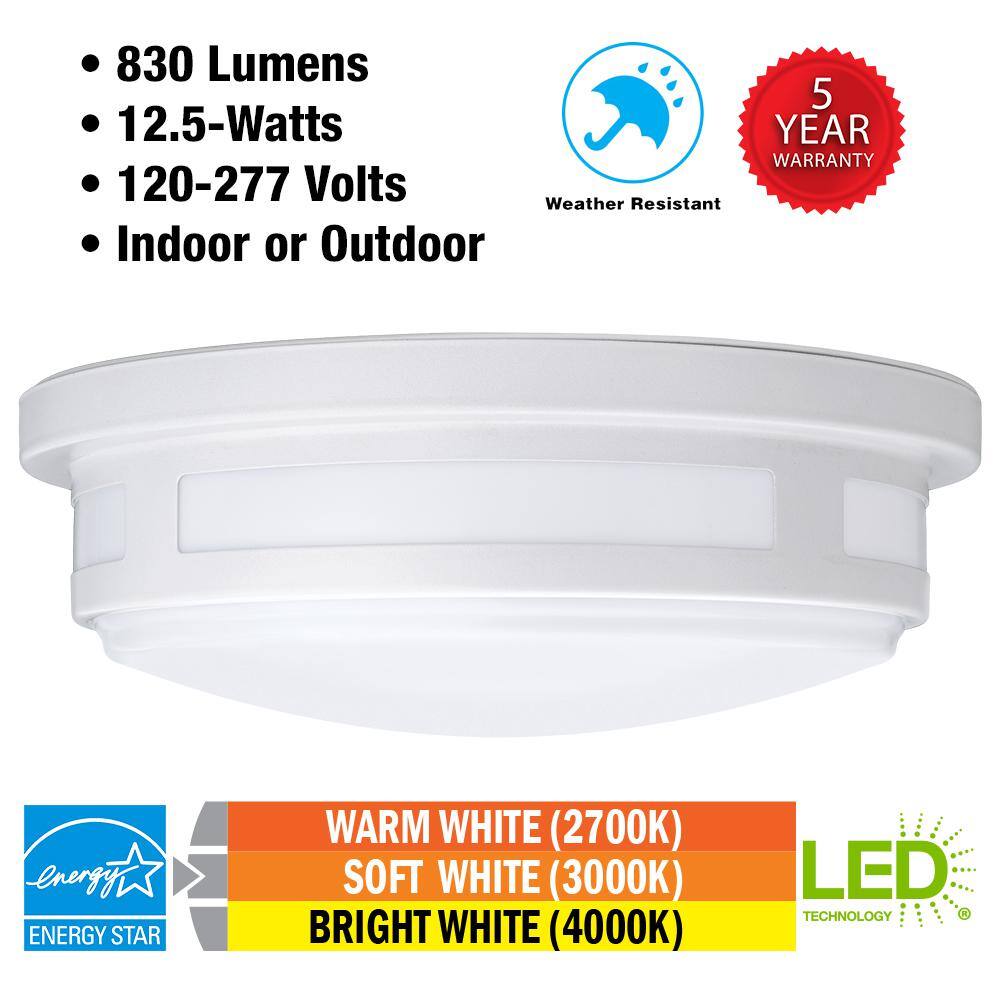Hampton Bay 11 in. Round White Indoor Outdoor LED Flush Mount Ceiling Light Adjustable CCT 830 Lumens Wet Rated (4-Pack)