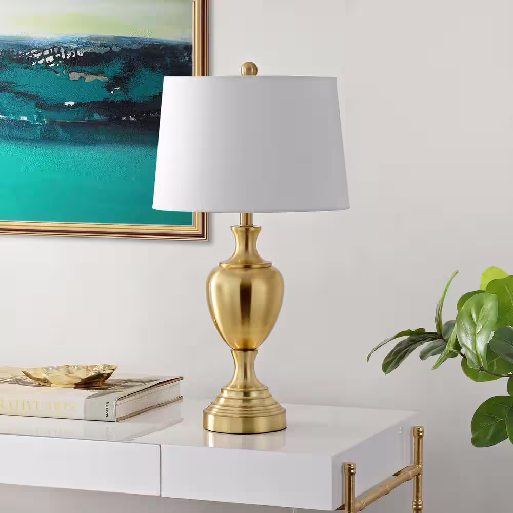 Safavieh Poppy 28 in. Brass Table Lamp with White Shade