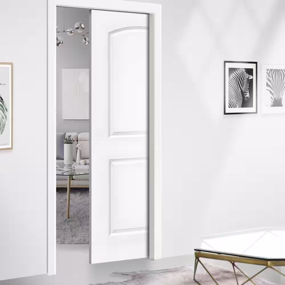 CALHOME 36 in. x 80 in. 2-Panel Hollow Core White Primed Composite MDF Round Top Interior Door Slab for Pocket Door