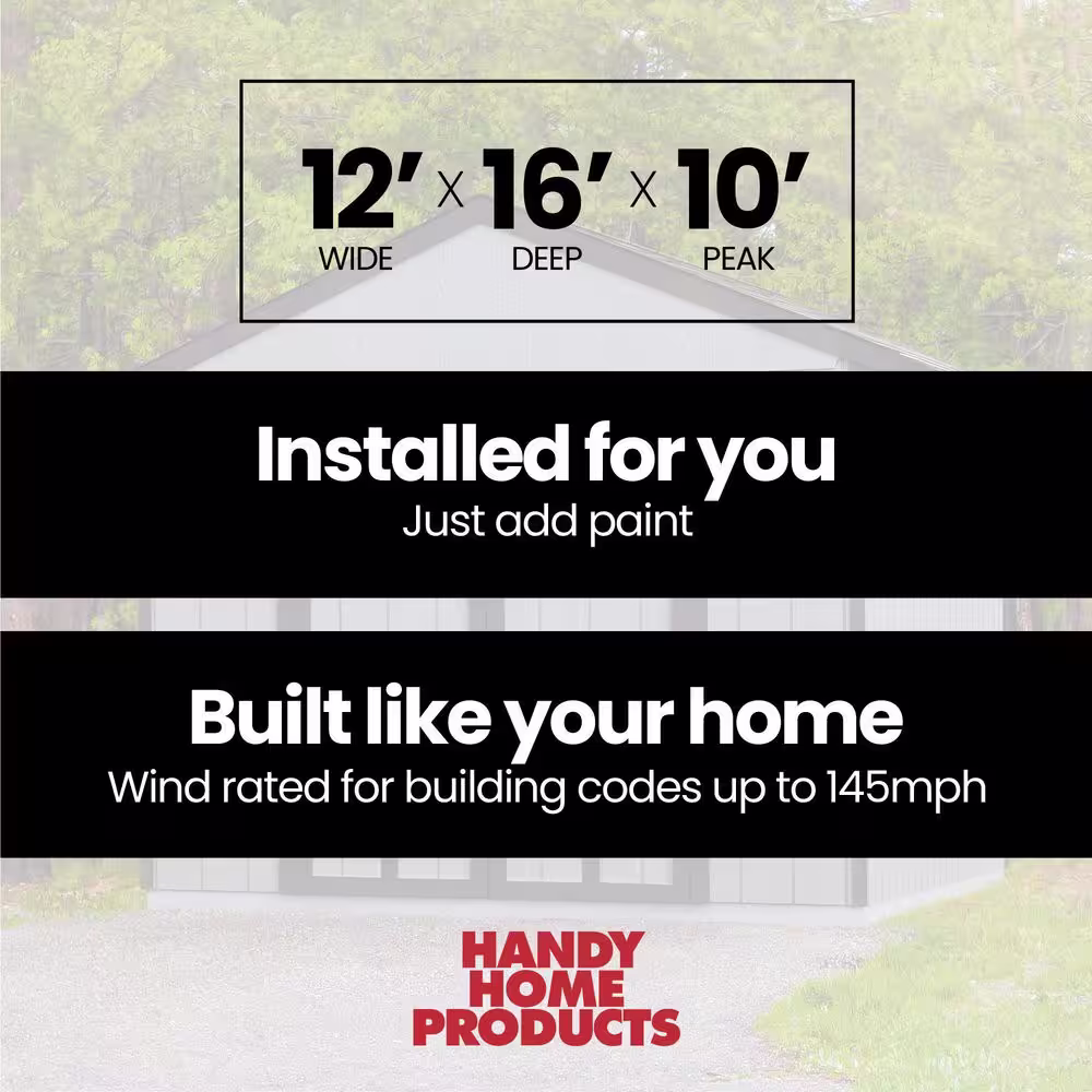 Handy Home Products Professionally Installed All Weather High Wind 145 12 ft. W x 16 ft. Outdoor Wood Shed with Black Shingles (192 sq. ft.)