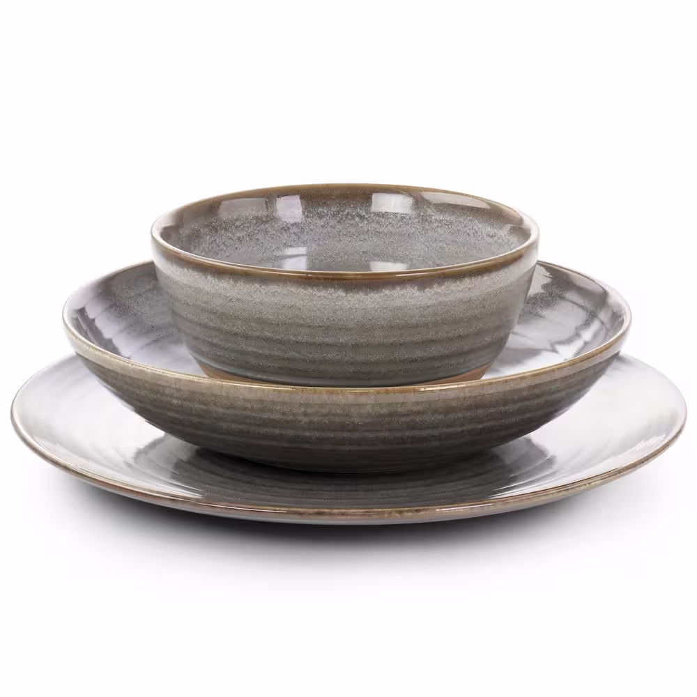 GIBSON ELITE (12 Piece) Dreamweaver Round Earthenware Dinnerware Set in Gray