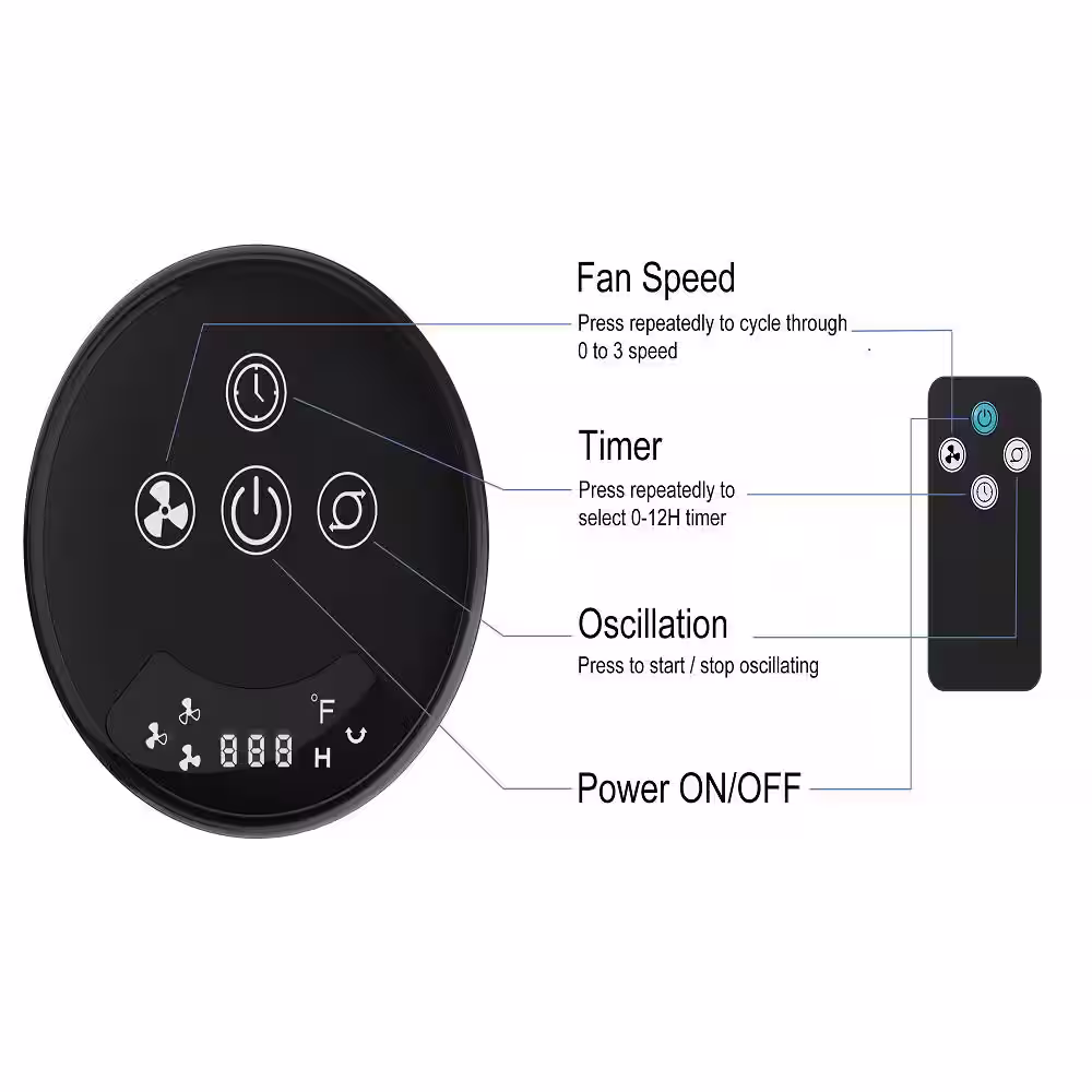 Hampton Bay 40 in. 3 Speed Remote Control Oscillating Tower Fan in Black