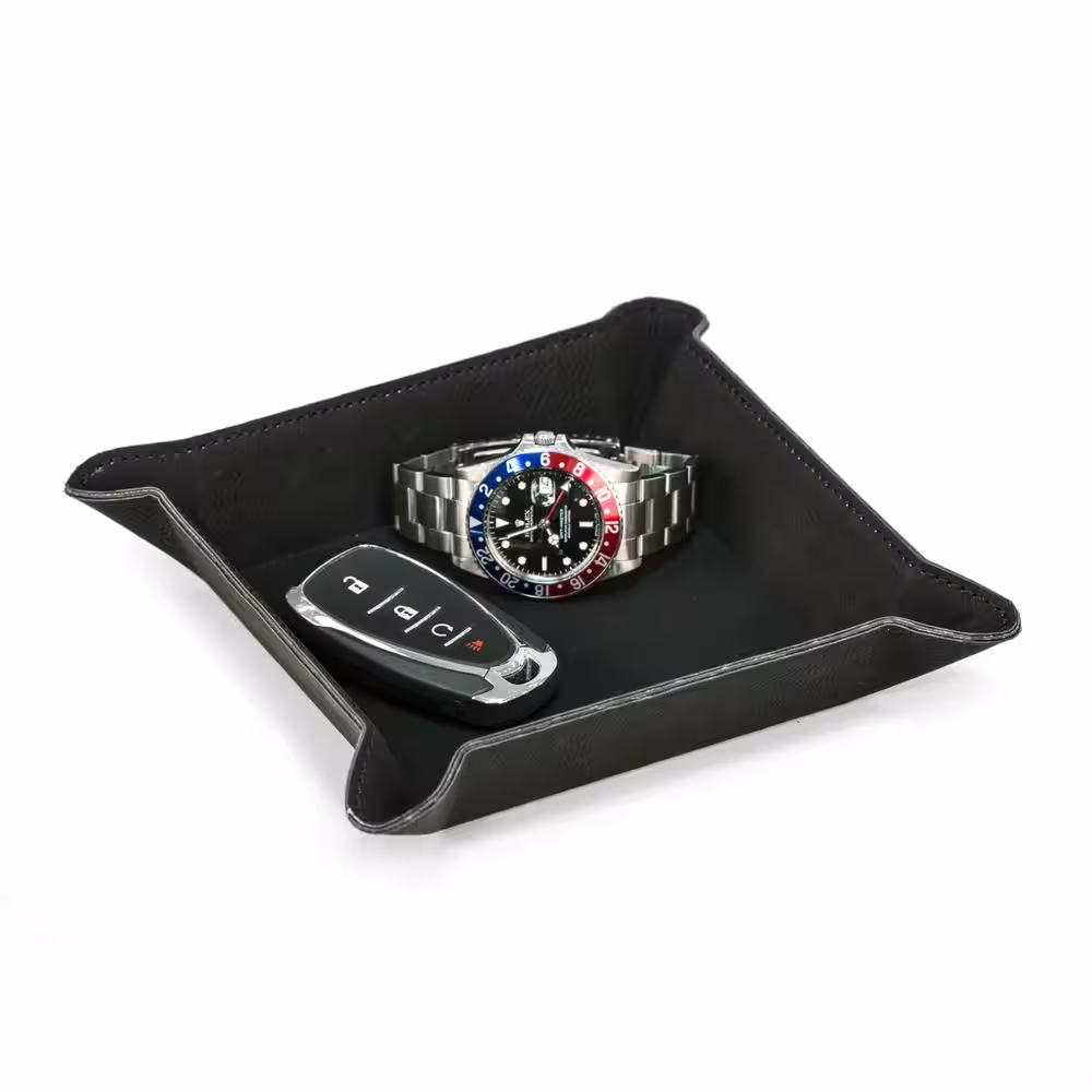 BEY-BERK Black Leatherette Square Valet