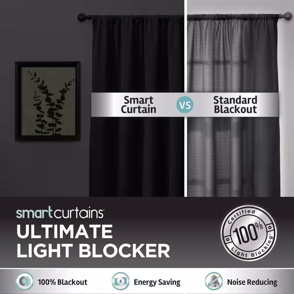 Zenna Home Black Geometric Thermal 50 in. W x 84 in. L Rod Pocket 100% Blackout Curtain