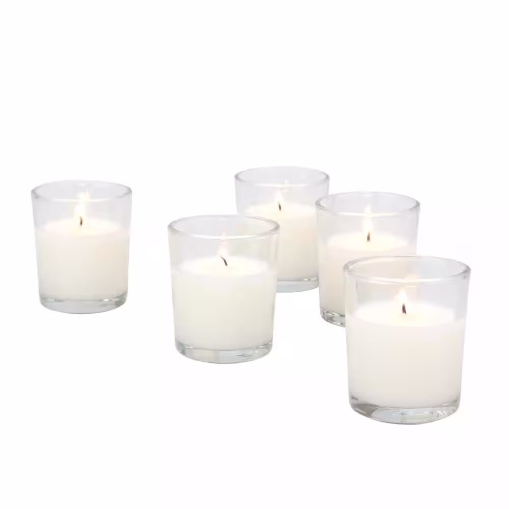 Stonebriar Collection White Unscented Filled Glass Votive Candles (Set of 48)