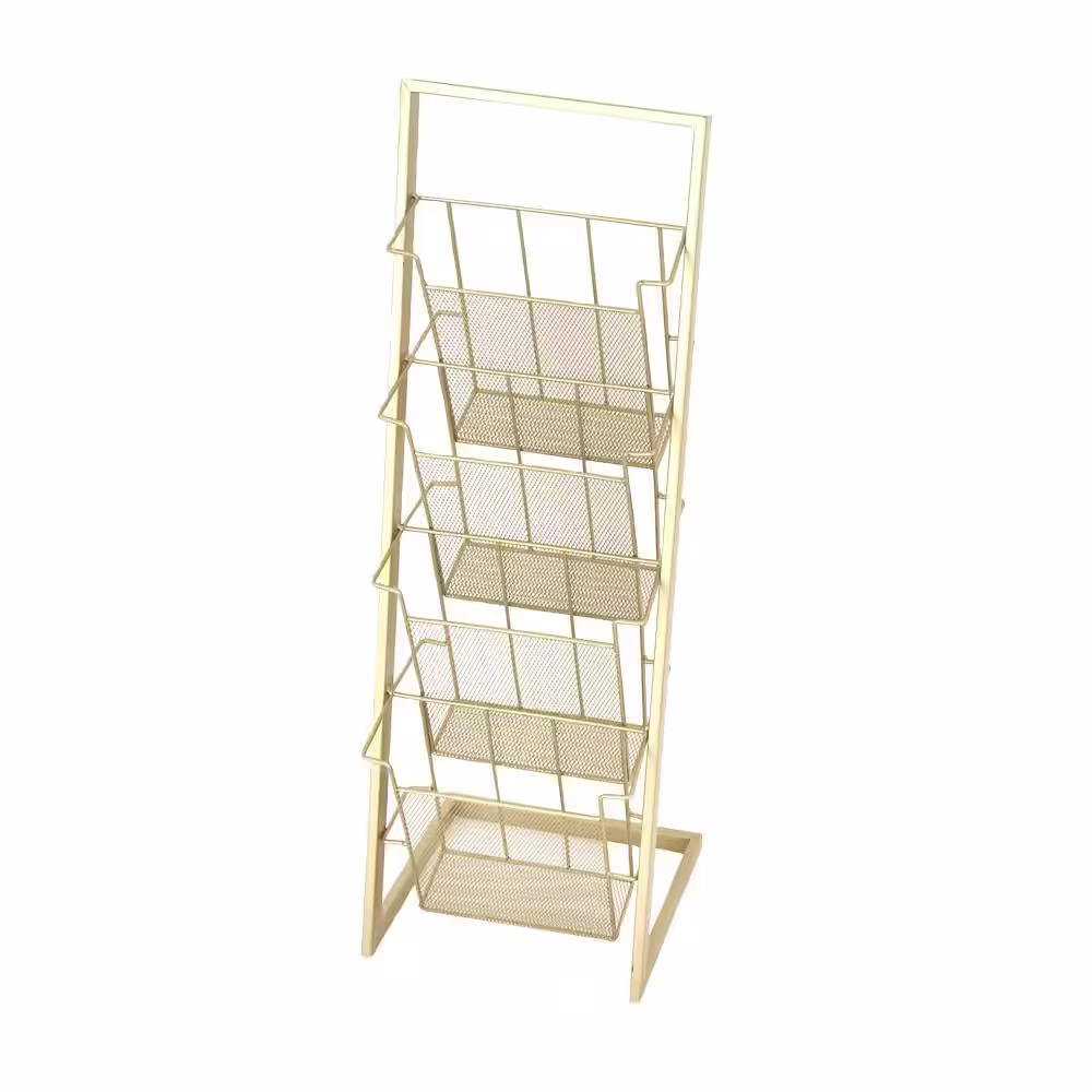 Litton Lane Gold Standing Magazine Holder with Tall Stand