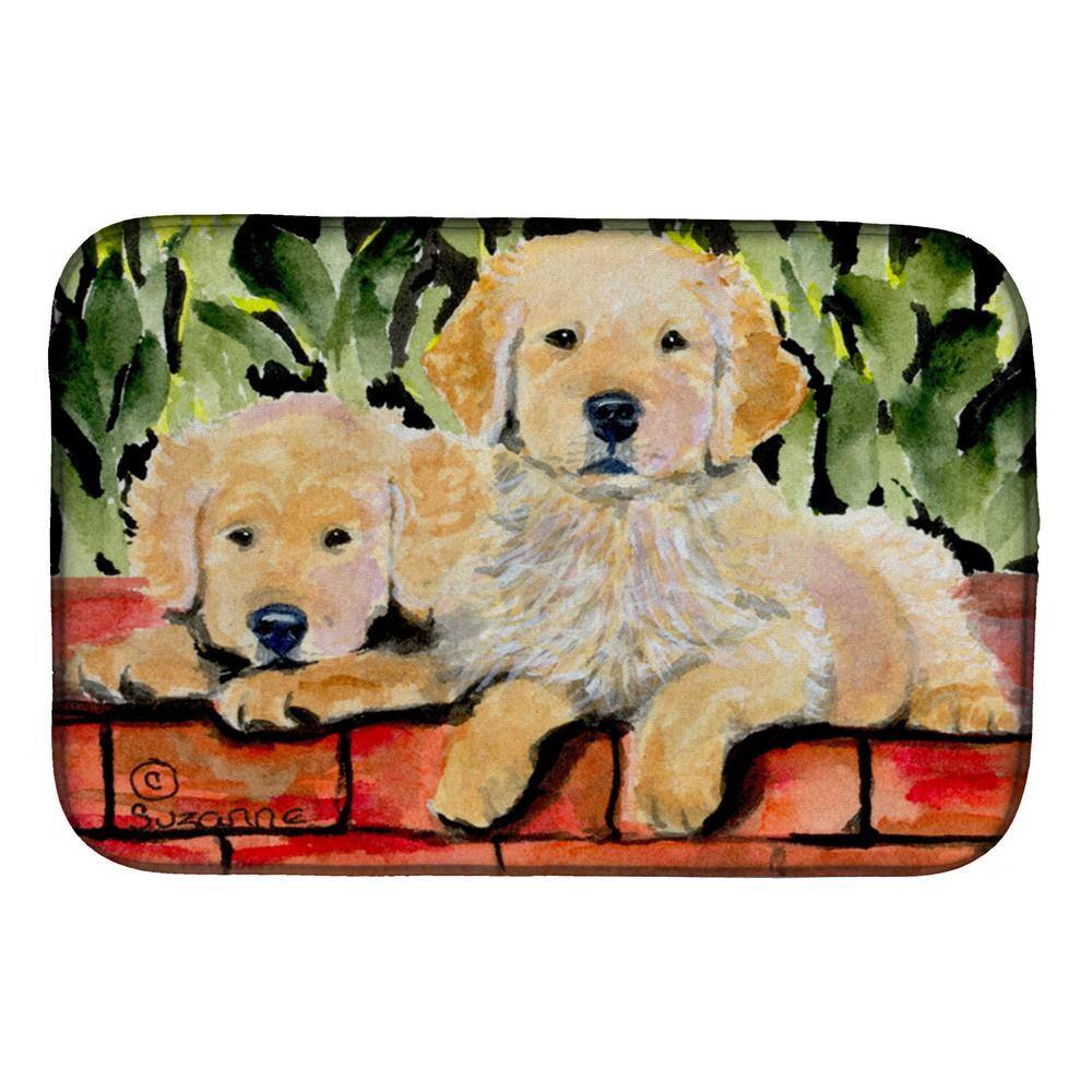 Caroline's Treasures 14 in. x 21 in. Multicolor Golden Retriever Dish Drying Mat