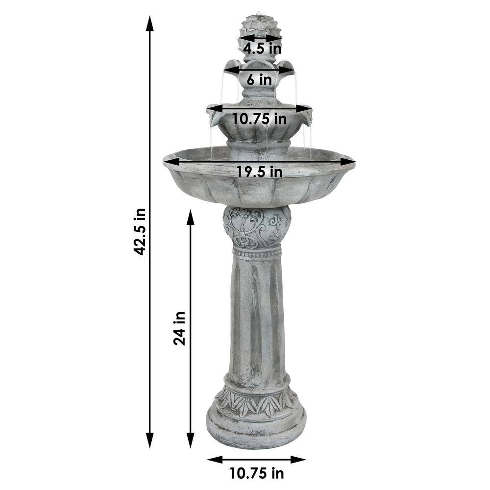 Sunnydaze Decor 42 in. White Ornate Elegance Tiered Outdoor Solar Water Fountain with Backup Battery and LED Light