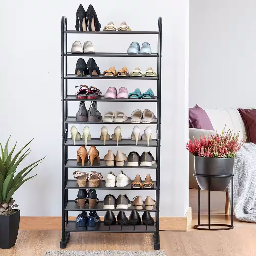 Boyel Living 60 H 30-Pair 10-Tier Black Metal Shoe Rack