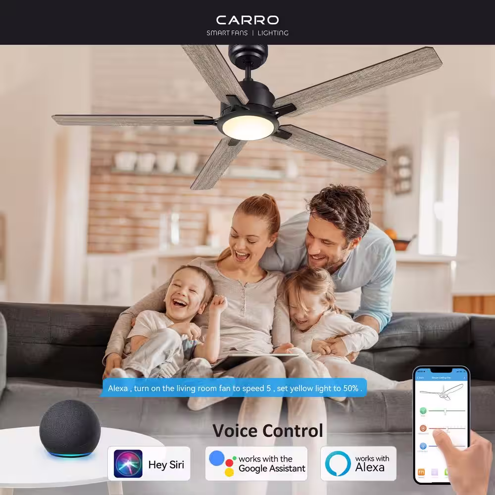 CARRO Essex 60 in. Dimmable LED Indoor/Outdoor Black Smart Ceiling Fan with Light and Remote, Works with Alexa/Google Home
