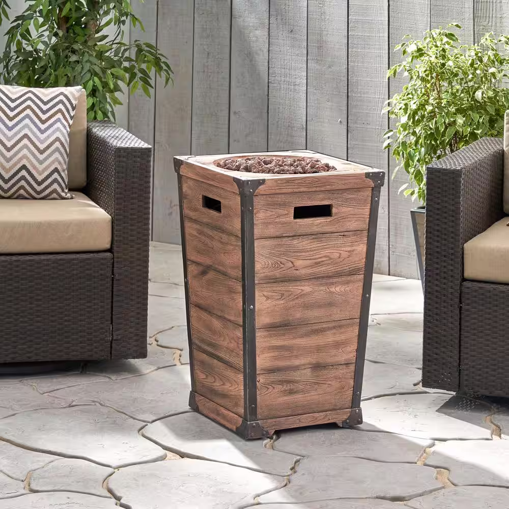Noble House Calliope 19.5 in. x 29 in. Square Concrete Propane Fire Pit in Brown