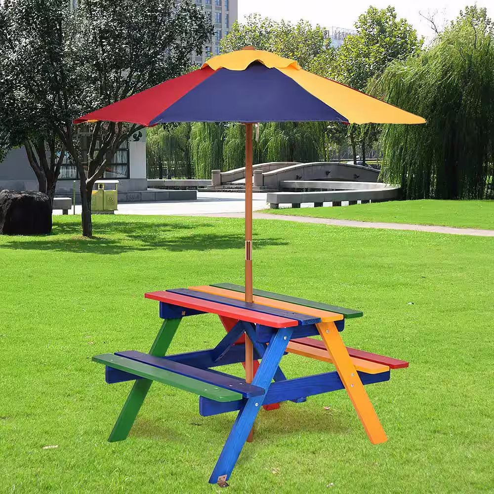 Costway Wood Outdoor Picnic Table with Extension