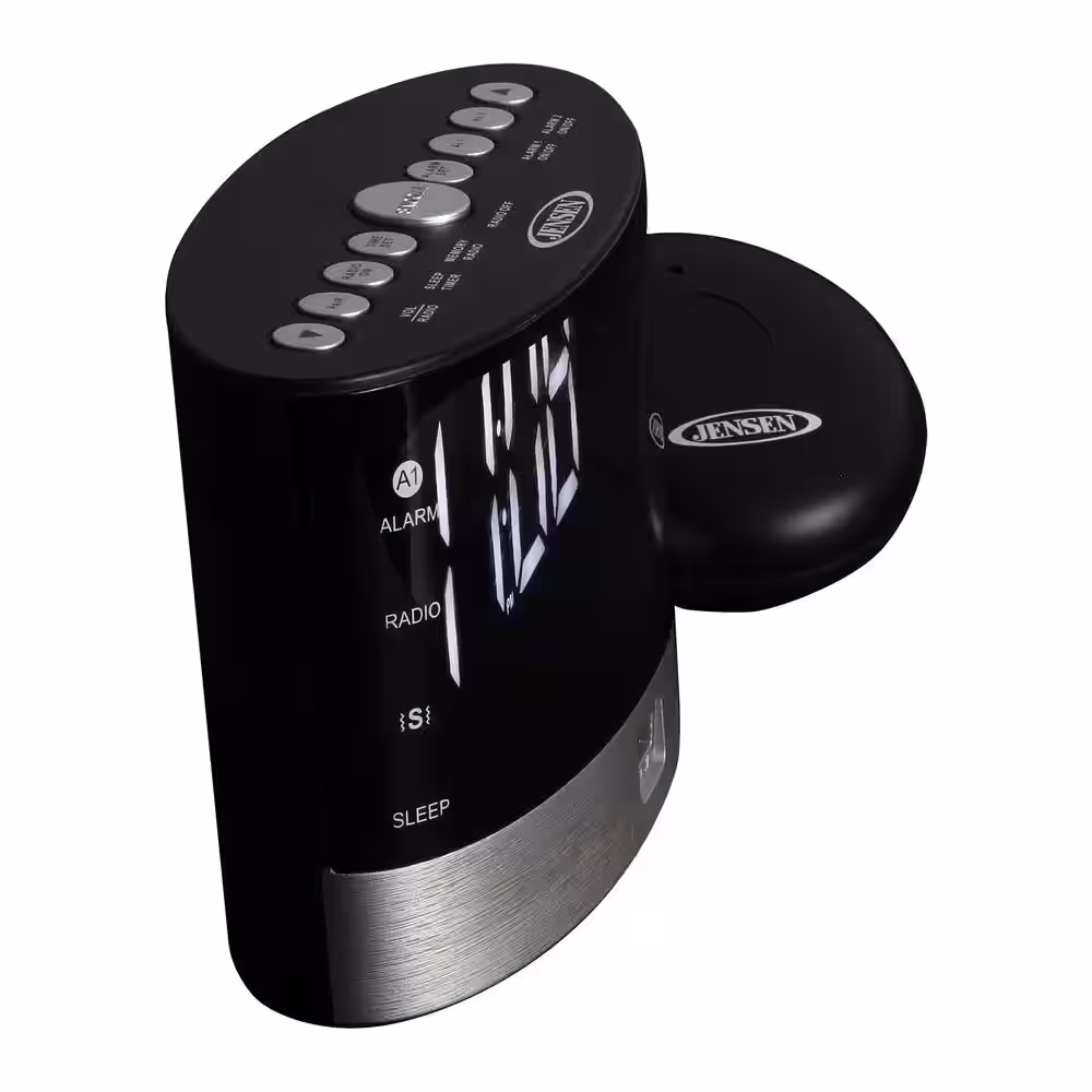 JENSEN Black AM/FM Alarm Clock Radio with Wireless Under Pillow Vibrator