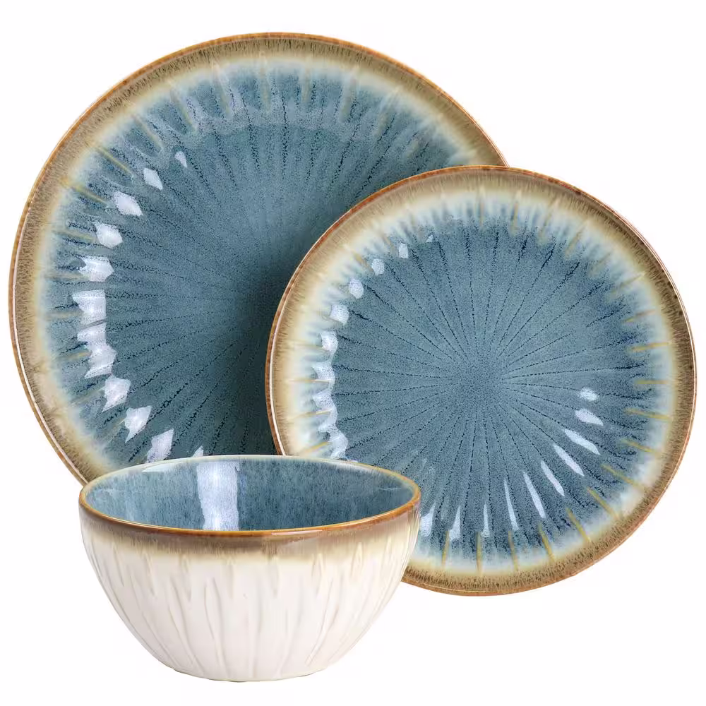 None Mayfair Bay 12-Piece Stoneware Dinnerware Set in Blue
