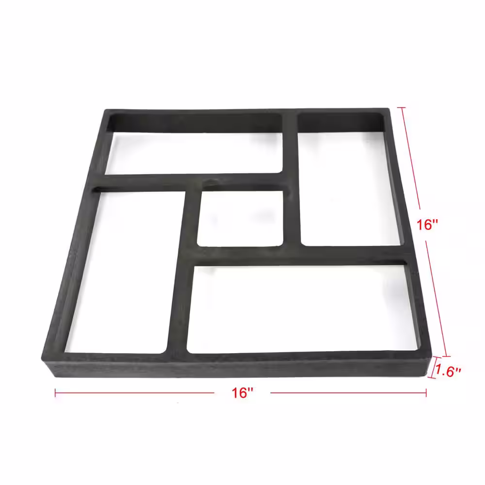 Wellco 16 in. x 16 in. Black Plastic Paver Mold Reusable Concrete Stepping Stone Paver Walk Way Mold for Patio, Lawn & Garden