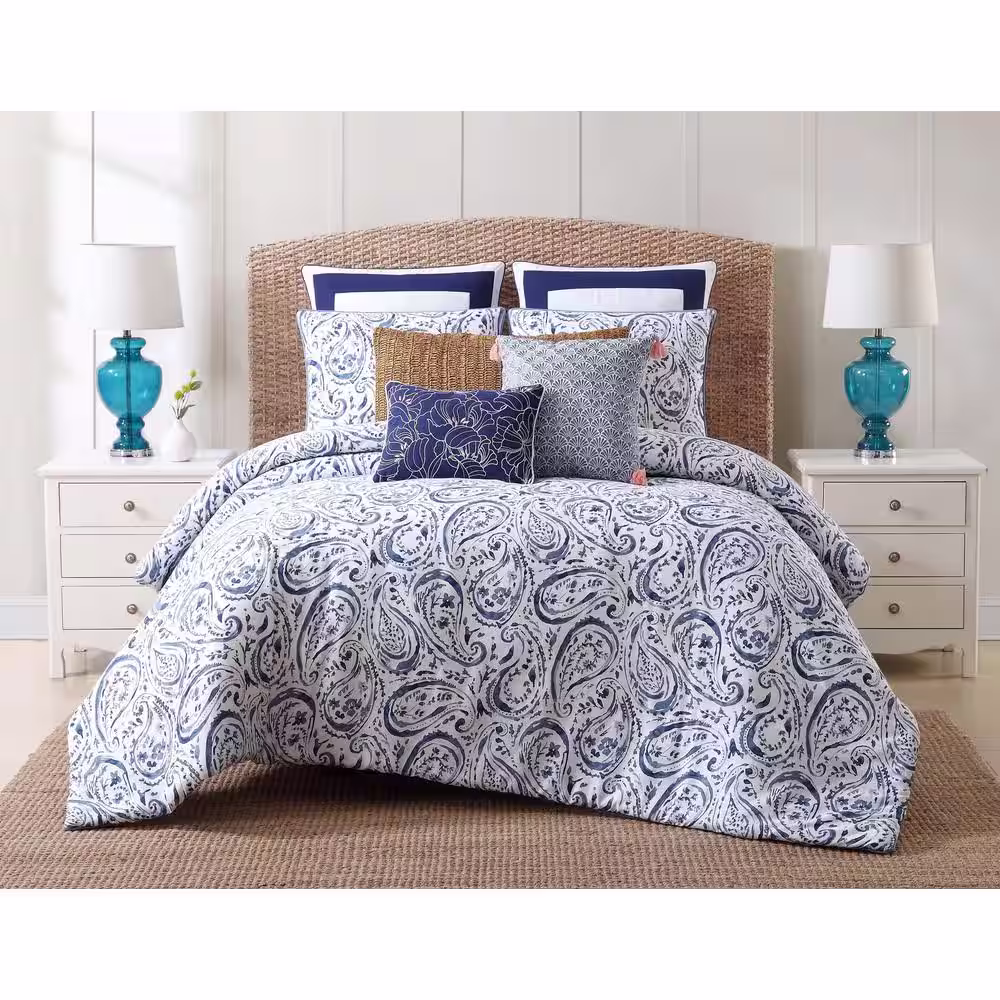 Oceanfront Resort Indienne Navy and White Euro Pillow Cover