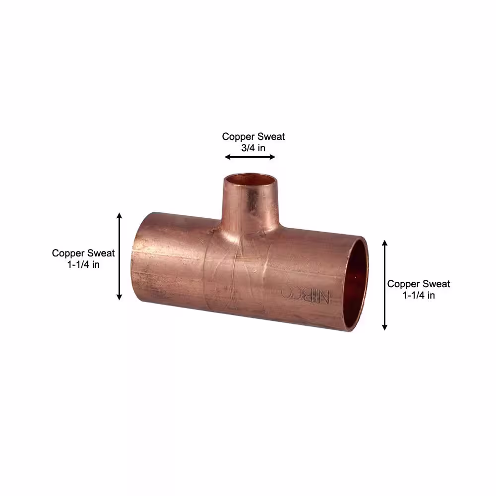 Everbilt 1-1/4 in. x 1-1/4 in. x 3/4 in. Copper Pressure All Cup Reducing Tee Fitting