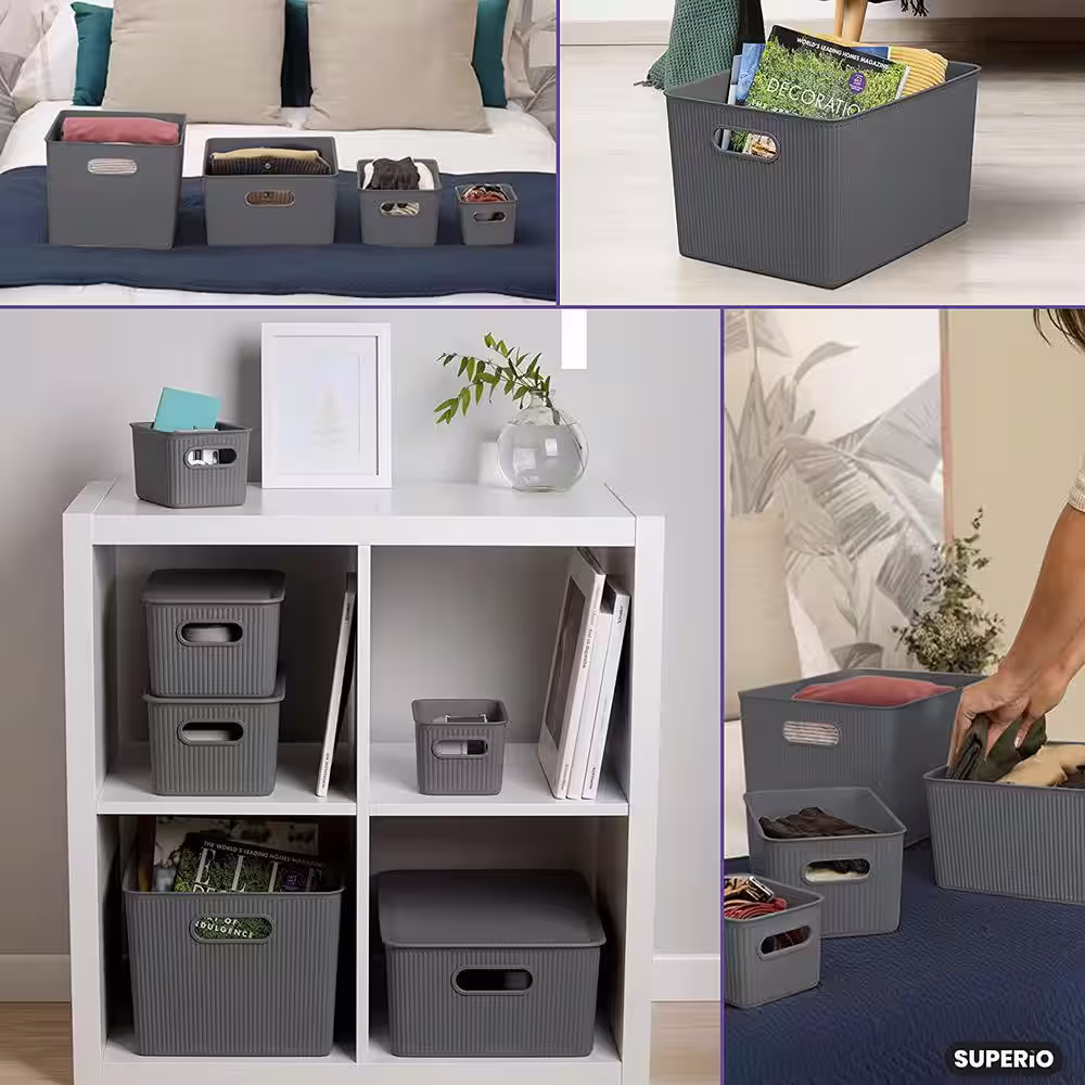 None 23 Qt. Plastic Storage Bin Gray Set of 4