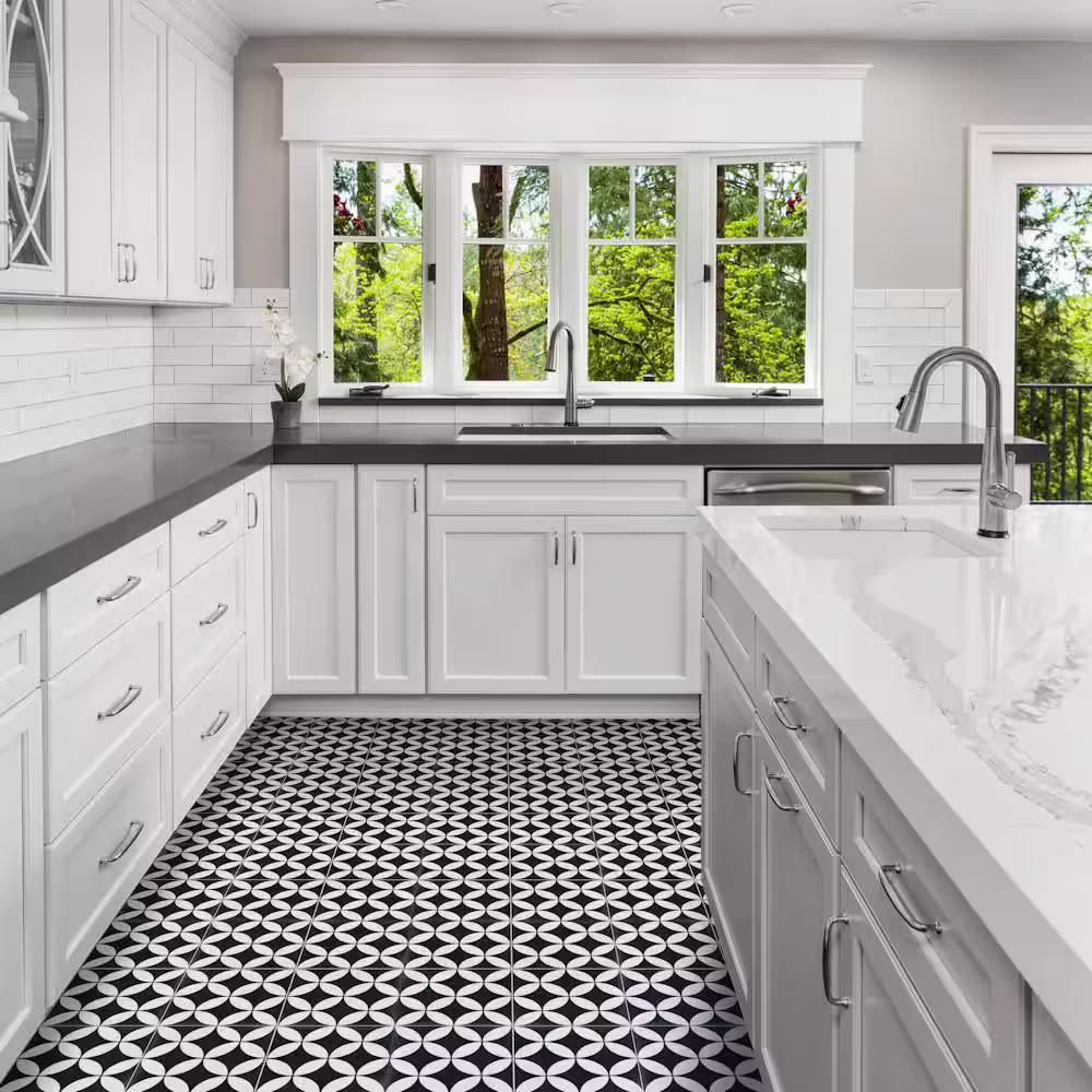 Villa Lagoon Tile Circulos B Black and White Evening 8 in. x 8 in. Cement Handmade Floor and Wall Tile (Box of 8 / 3.45 sq. ft.)