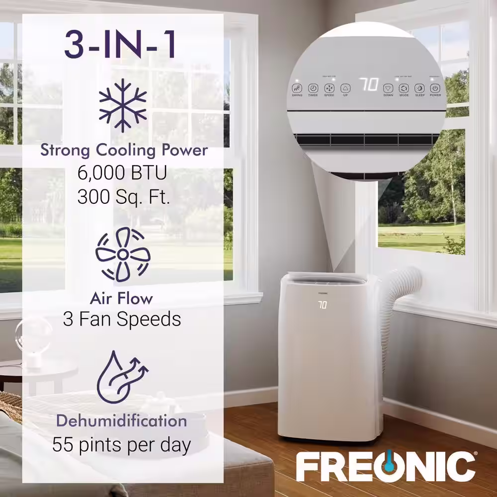 FREONIC 6000 (DOE) 115-Volt Portable Air Conditioner with Dehumidifier in White