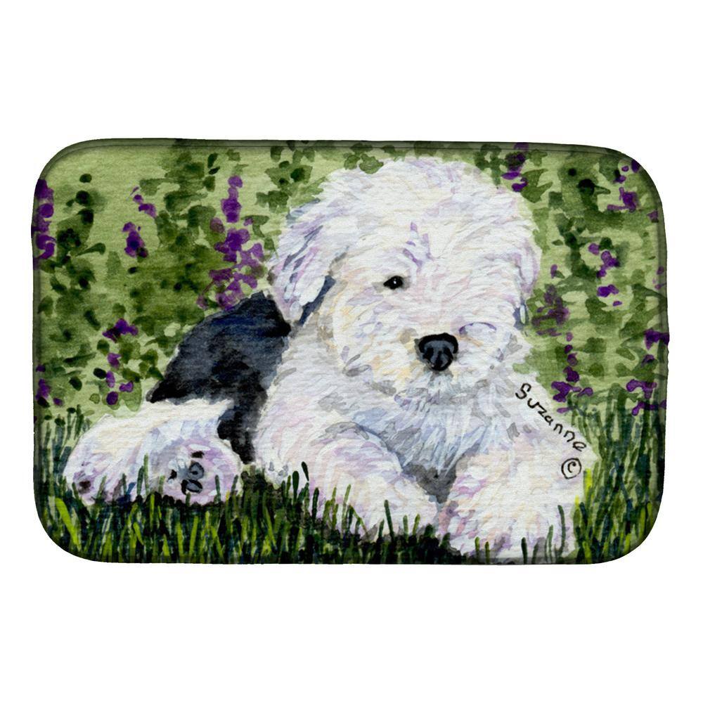 Caroline's Treasures 14 in. x 21 in. Multicolor Old English Sheepdog Dish Drying Mat