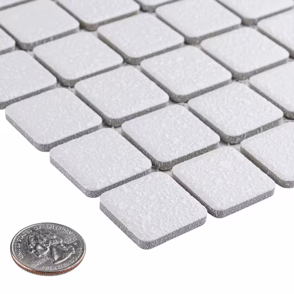 Merola Tile Crystalline Square White 11-3/4 in. x 11-3/4 in. Porcelain Mosaic Tile (9.8 sq. ft./Case)