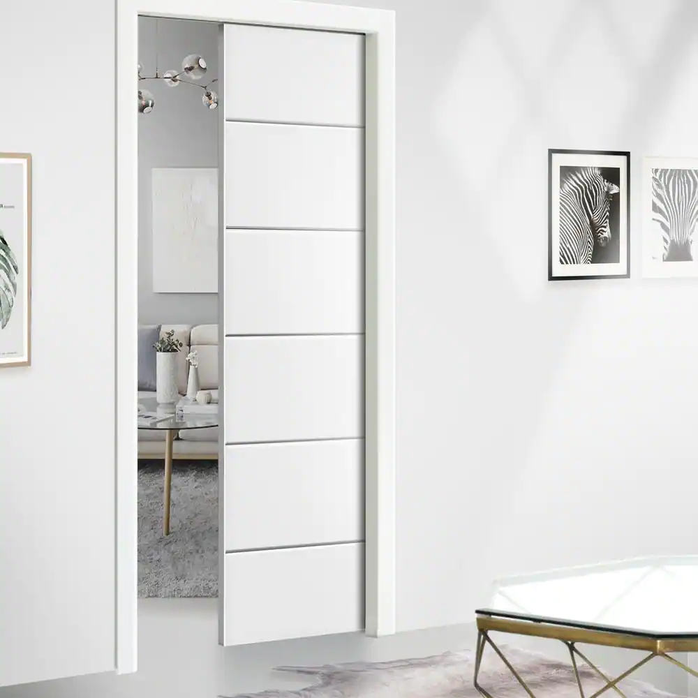 CALHOME Modern Classic 30 in. x 80 in. Paneled White Primed Composite MDF Hollow Core Interior Door Slab for Pocket Door