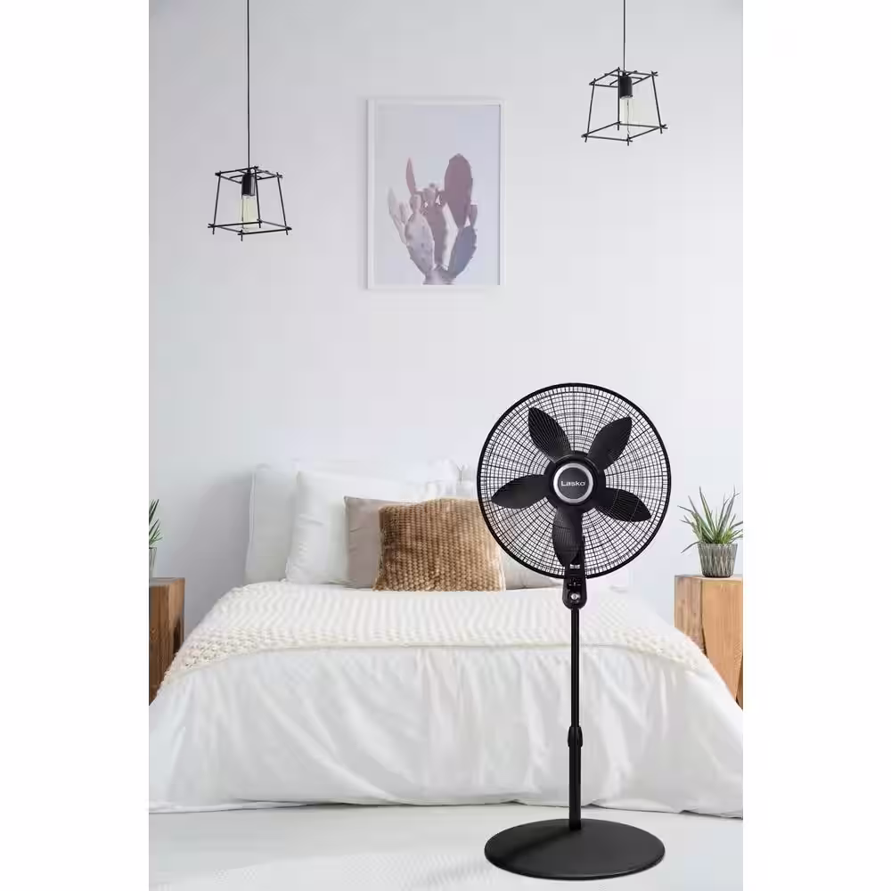 Lasko 20 in. 4 Speeds Pedestal Fan in Black with 90 Degrees Tilt Adjustment, Adjustable Height, Oscillating, Remote,Timer
