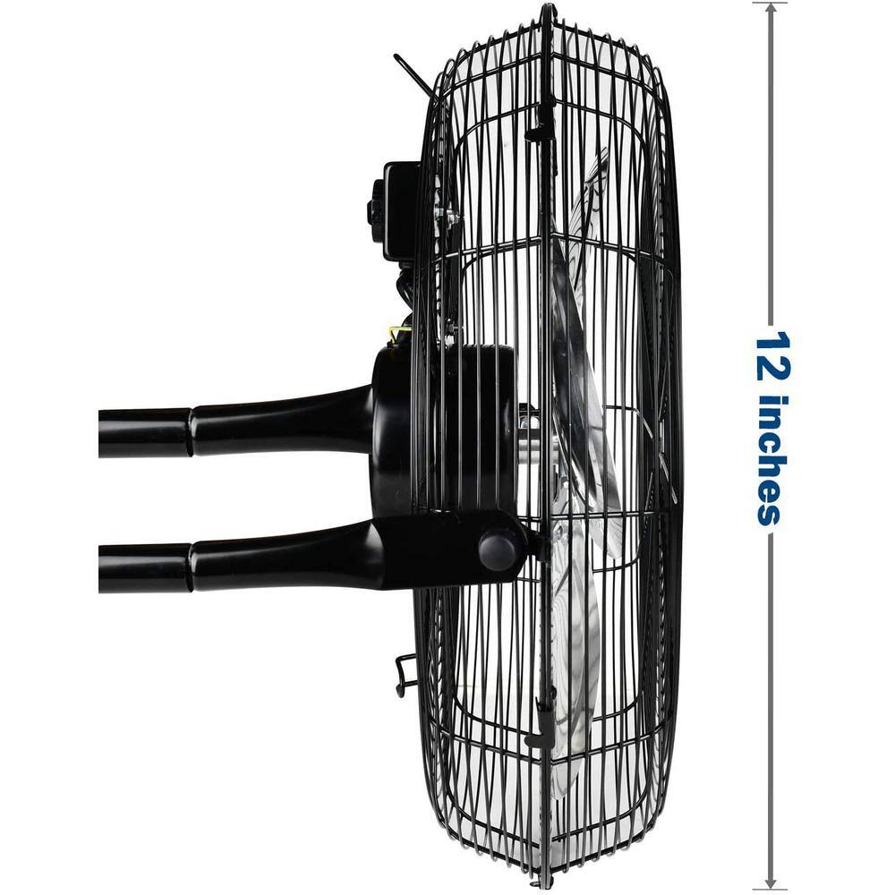 Edendirect 12 in. 3-Speed High Velocity Heavy Duty Metal Industrial Floor Fans Oscillating Quiet for Outdoor/Indoor, Black
