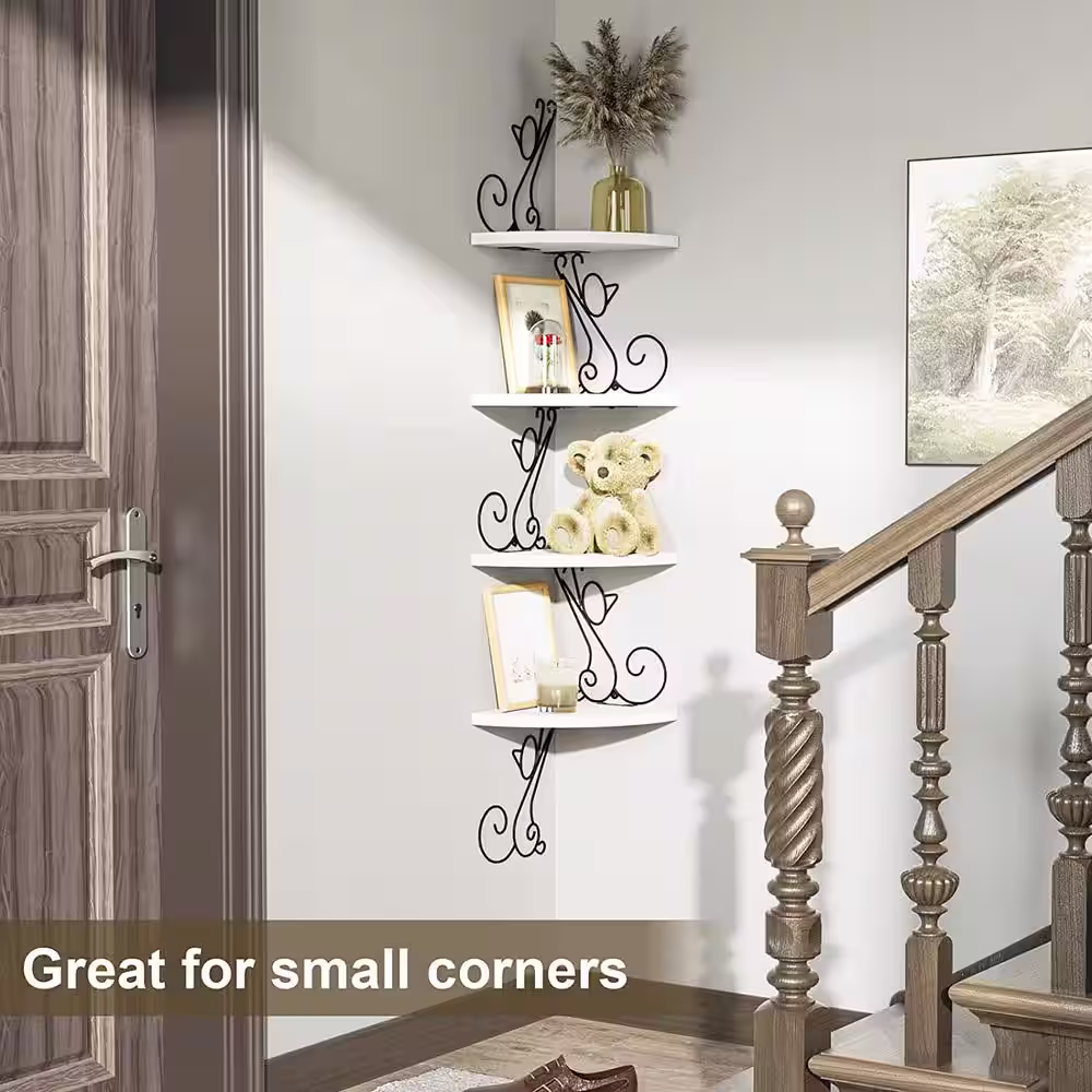 None 7.87 in. W x 7.87 in. D White Composite Decorative Wall Shelf, 4 Tier Corner Shelves