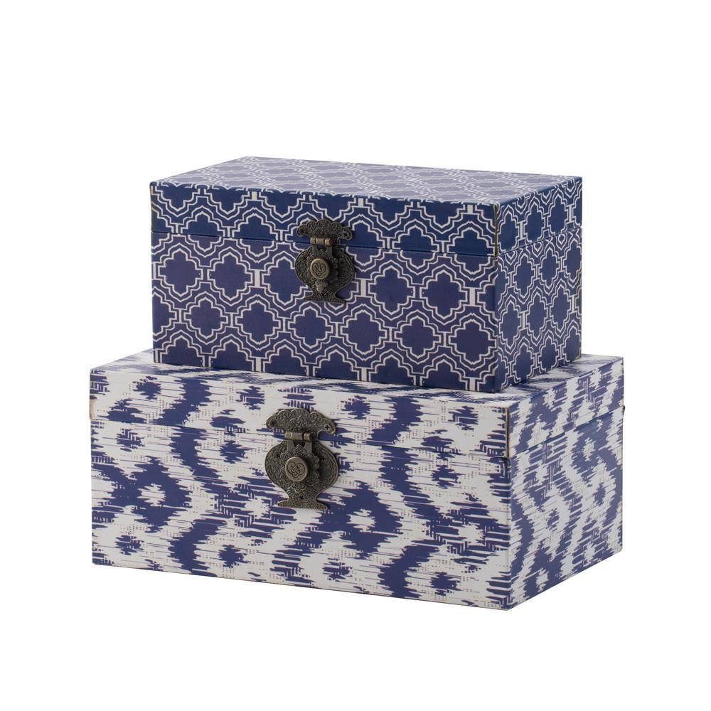 A & B Home 7.1 in. Blue, White Decorative Box