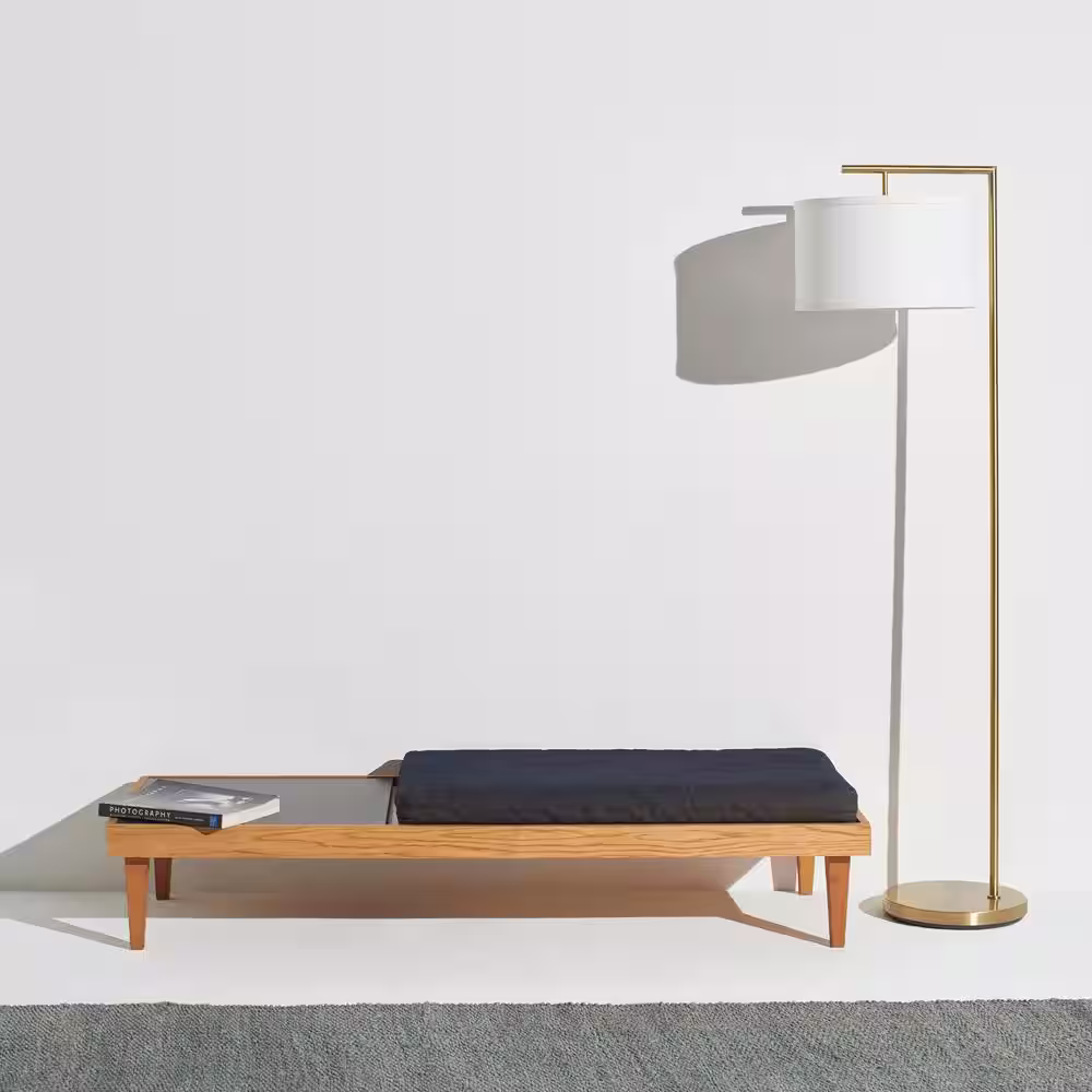 Brightech Montage Modern 60 in. Antique Brass LED Floor Lamp with White Fabric Drum Shade