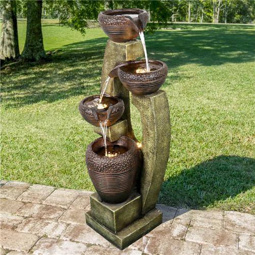 None 40 in. Resin Outdoor Water Fountain Modern Garden Fountain with LED Light, 4-Tier