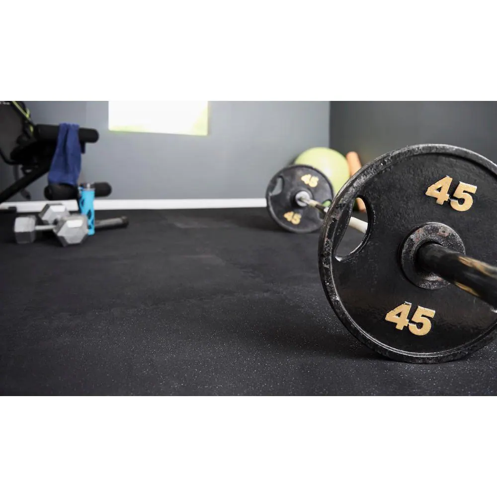 TrafficMaster Black with Blue Flecks 25.2 in. x 25.2 in. x 0.68 in. Foam Shock Absorbing Gym Floor Tiles(4 Tiles/Pack) (17.64 sq. ft.)